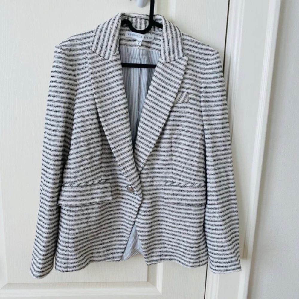 $650 Veronica Beard Hossana Black White Striped Tweed Dickey Blazer Jacket Sz 4